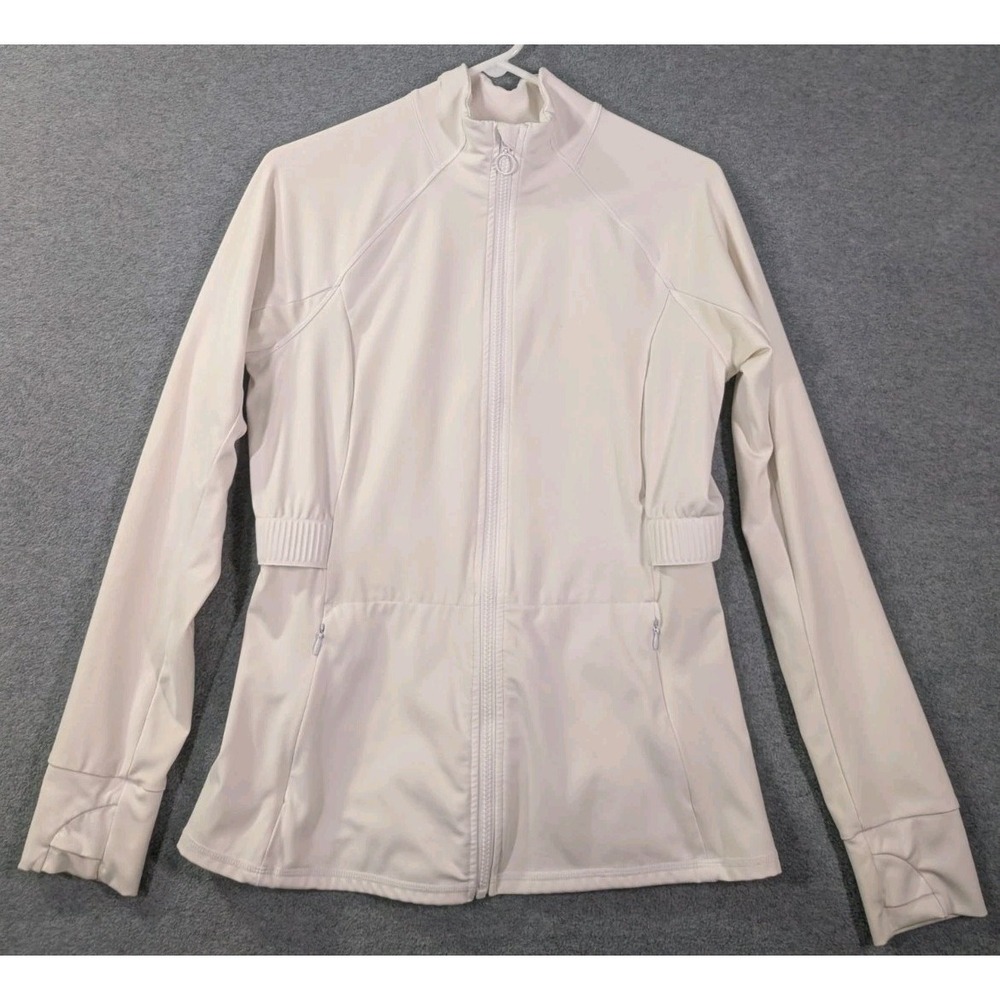 Fabletics Women's Full Zip Athletic Jacket Large White Vented Athleisure Contour